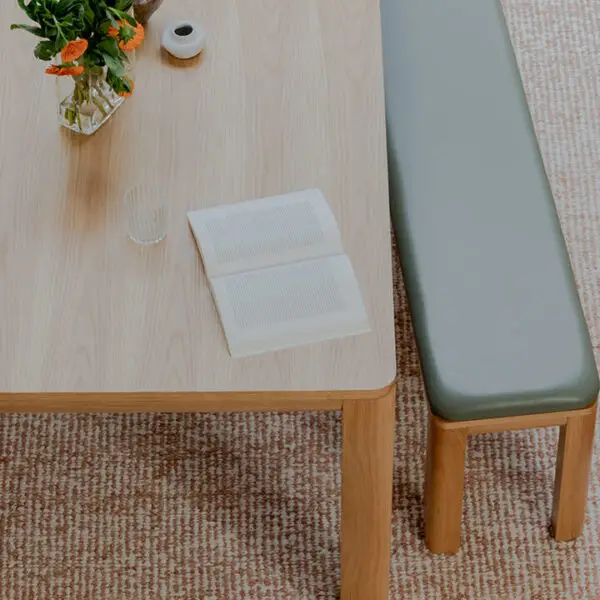 American oak Bowie bench seat on white background