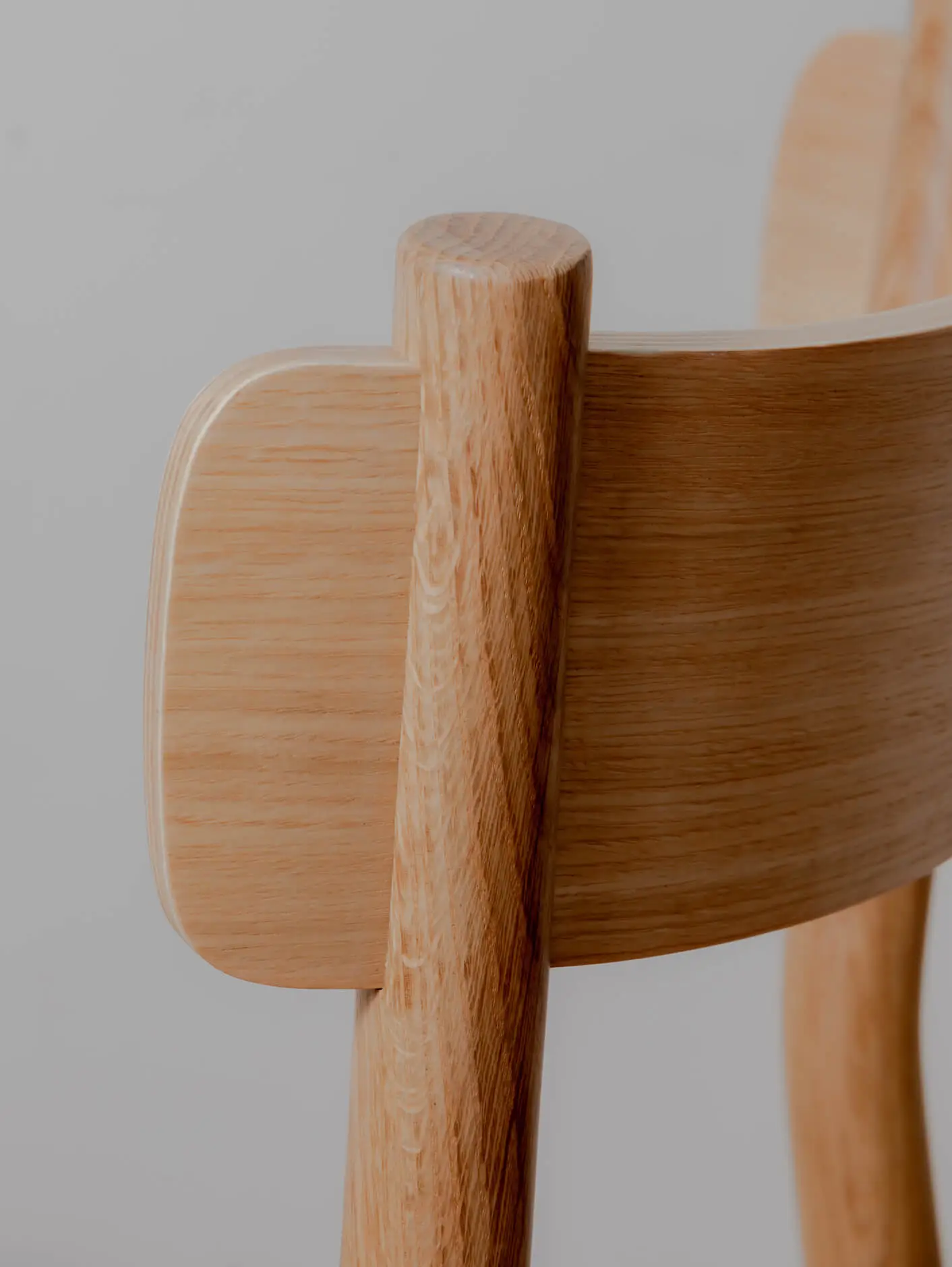 American Oak Charlie dining chair back rest detail close up from the back view