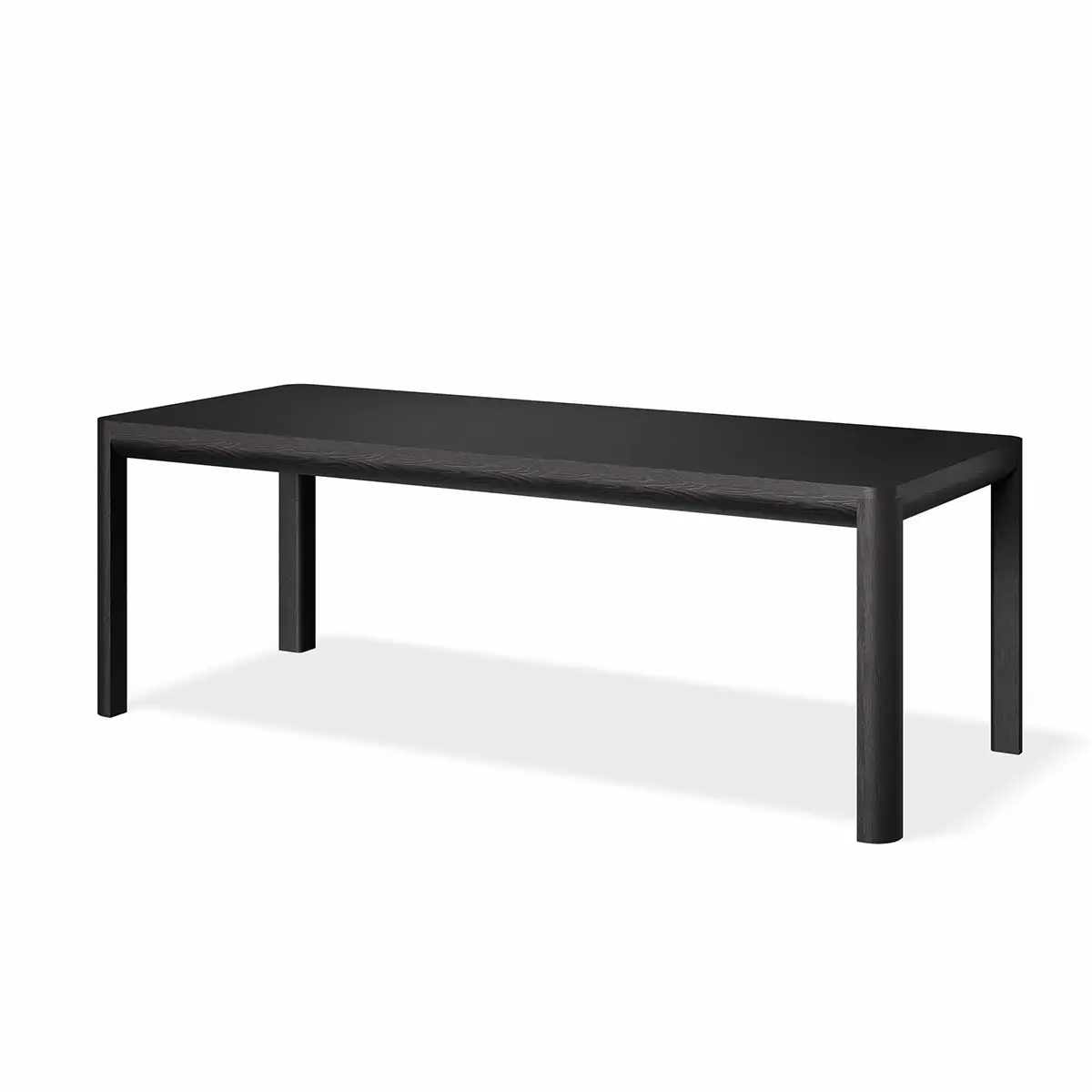 American Ash Frankie Dining table in black stained finish at 2200mm x 1000mm on white background